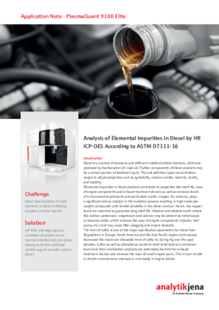 AppNote Analysis of Elemental Impurities in Diesel by HR ICP-OES according to ASTM D7111-16 (English)