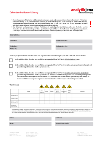 Formular Dekontaminationserklärung