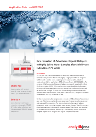 Determination of Adsorbable Organic Halogens in Highly Saline Water Samples after Solid Phase Extraction (SPE-AOX)