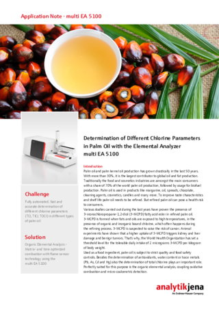 Determination of Total Chlorine in Palm Oil with the Elemental Analyzer multi EA 5100