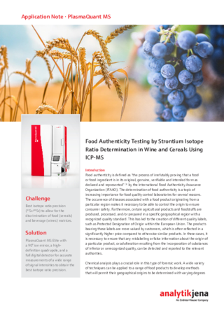 Food Authenticity Testing by Strontium Isotope Ratio Determination in Wine and Cereals Using ICP-MS