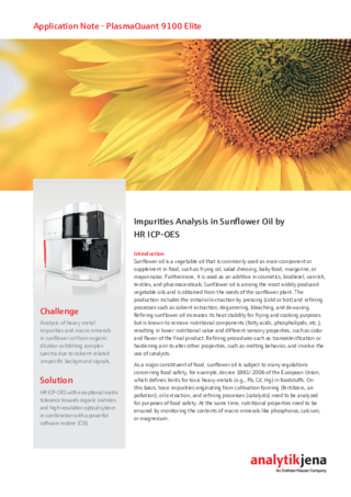 Impurities Analysis in Sunflower Oil by HR ICP-OES